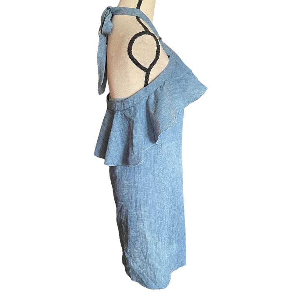 Alice + Oliva Alexia Off the Shoulder Ruffle Halter Mini Chambray Dress Small - Picture 4 of 15